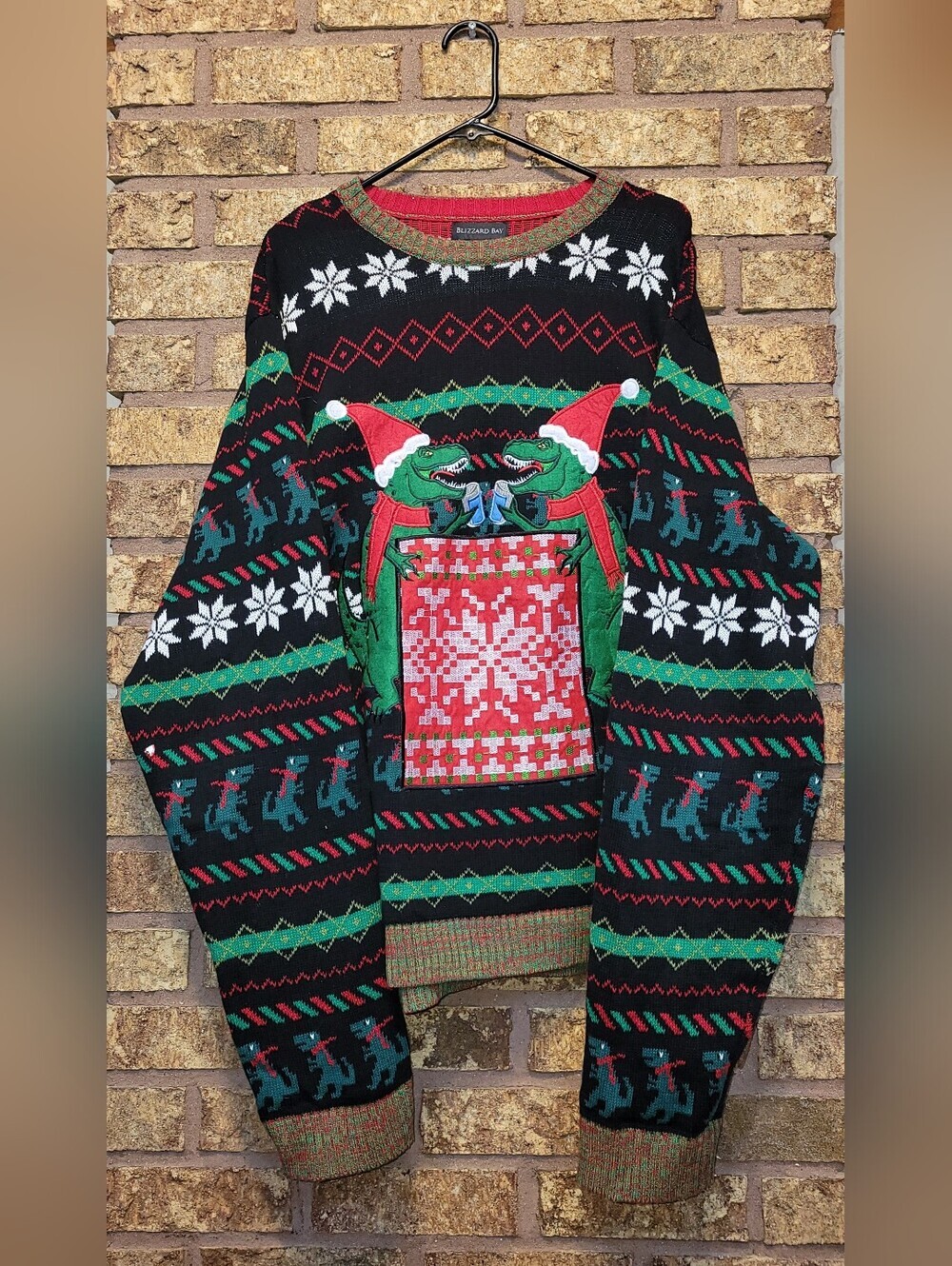 Blizzard Bay Festive Christmas Sweater T Rex Front Pouch Cotton Size XXL